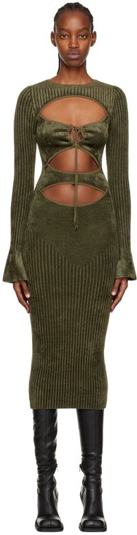 ANDREĀDAMO Khaki Cutout Midi Dress
