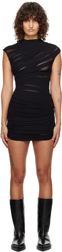 Mugler Black Ruched Sheer Minidress