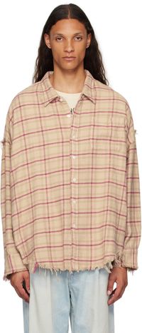 R13 Beige & Pink Shredded Seam Drop Neck Shirt