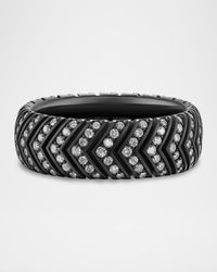 Men's Chevron Band Ring in Black Titanium with Diamonds, 8mm