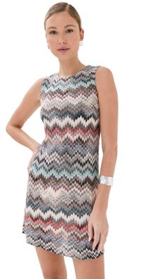 Missoni Crew Neck Mini Dress with Snake Pattern Multi White/Light Blue/Brown 40