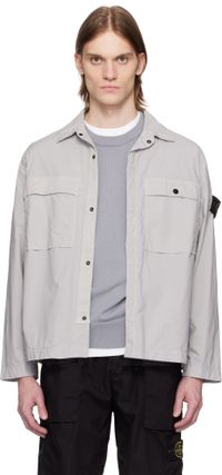 Stone Island Gray Stretch Cotton Tela Paracadute Overshirt