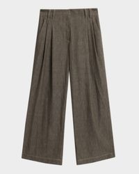 Denim-Effect Linen Wide-Leg Jeans