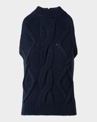 Mock-Neck Chunky Cotton Cable-Knit Tank Top