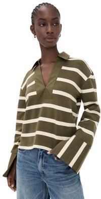 Tanya Taylor Whitney Top Fern/Cream Wide Stripe S
