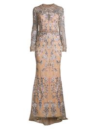 Women's Beaded & Embroidered Gown - Nude Multi - Size 12