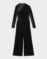 Karolina Velvet Sheer-Panel Wide-Leg Jumpsuit