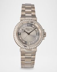 Stainless Steel Marine 33.8mm Diamond Watch with Bracelet Strap