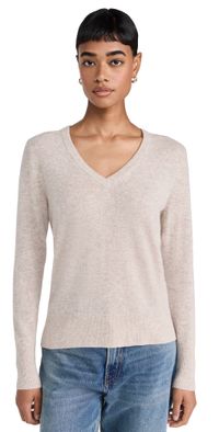 White & Warren Cashmere Core V Neck Pullover Grey Heather S