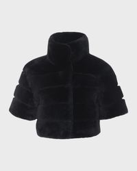 Reversible Lamb Shearling Bolero Jacket With Cropped Sleeves