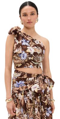 Zimmermann Coco Crop Bodice Chocolate Multi Floral 0