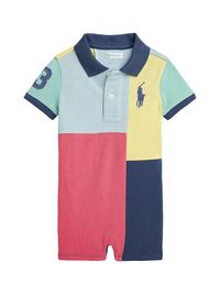 Baby Boy's Colorblocked Cotton Shortall - Pale Red Multi - Size 9 Months
