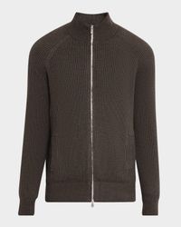 Men's Cotton Ribbed Full-Zip Sweater