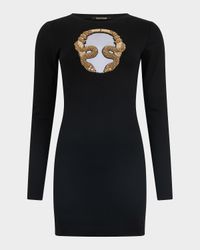 Beaded Cutout Matte Jersey Long-Sleeve Mini Dress