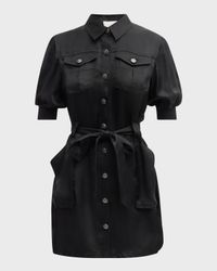 Damla Belted Puff-Sleeve Mini Shirtdress