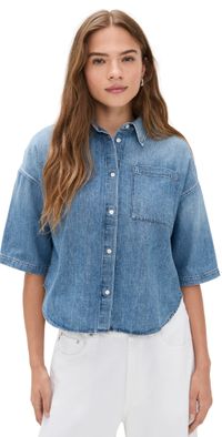 Citizens of Humanity Frances Cropped Cape Button Up Shirt Skyland M