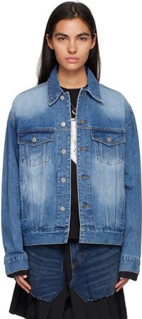 We11done Blue Printed Denim Jacket