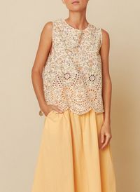 Indi & Cold - Top sans manches brodé en coton - Taille L - Beige