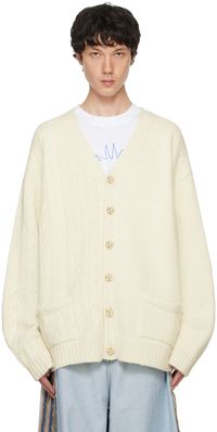 VETEMENTS Cardigan blanc cassé à couture centrale et panneaux