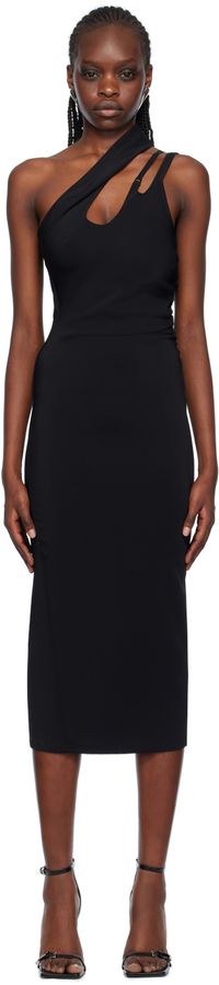 Mugler Black Asymmetric Midi Dress