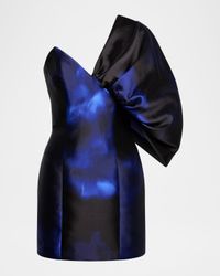 Exaggerated-Sleeve Printed Satin Mini Dress