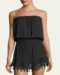 Marcie Strapless Coverup Dress with Pompoms