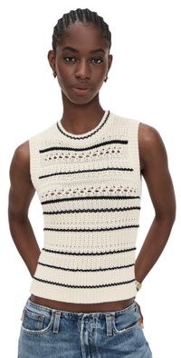 Madewell Striped Sweater Vest in 100% Cotton Jet Black Stripe XS