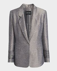 Animalier Silk Jacquard Single-Breasted Blazer Jacket