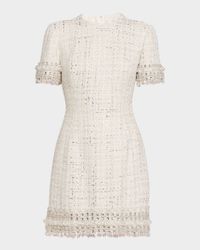 Embellished Tweed Mock-Neck Mini Dress
