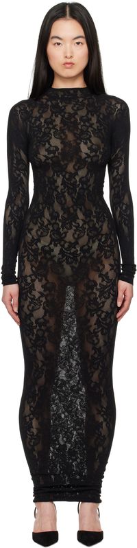 SKIMS Black Knit Lace Turtleneck Maxi Dress