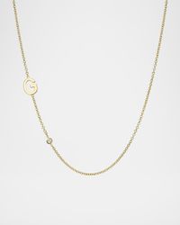14k Gold Asymmetrical Initial and Bezel Diamond Necklace