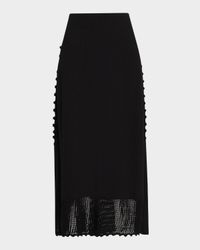 Scalloped Cotton-Silk Tape Knit Midi Skirt