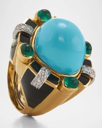 Turquoise, Emerald and Diamond Ring, Size 6.5