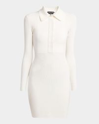 Long-Sleeve Fine Stretch Rib Mini Polo Dress
