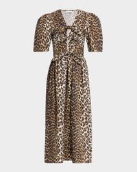 Leopard Tie-Front Midi Dress