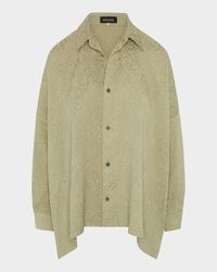 Damask Cloque Wide Longer-Back Shirt With Collar (Mid Plus Length)