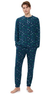 Eberjey Henry Printed Long Pajama Set Forest Pine Navy S