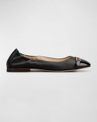 Mixed Leather T Medallion Ballerina Flats