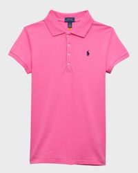 Girl's Short-Sleeve Logo Embroidery Polo Shirt, Size S-XL