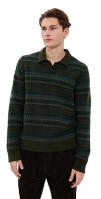 Vince Fair Isle Johnny Collar Dark Leaf Combo S