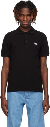 Kenzo Polo ajusté noir à écusson de tigre et à logo brodés