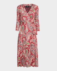 Paisley-Print Bracelet-Sleeve Wrap Midi Dress
