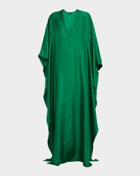 Plunging V-Neck Light Silk Twill Maxi Kaftan Dress