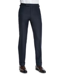 O'Connor Base Flat-Front Sharkskin Trousers, Navy