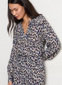 Sud Express - Blouse col tunisien à motifs - Taille L - Bleu