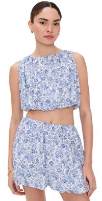 MINKPINK Evelyn Bubble Top Blue Floral XL