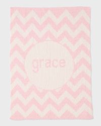 Personalized Ribbed Chevron-Knit Baby Blanket, Light Pink