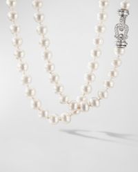 Pearl Strand Necklace with Diamonds in Silver, 8-8.5mm