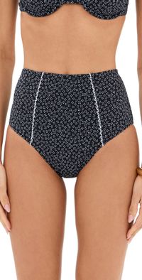 STAUD Brenton Bikini Bottoms Black Woodblock Ditsy Floral S