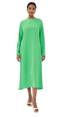 Tibi 4 Ply Silk Long Sleeve Cocoon Dress Green 2
